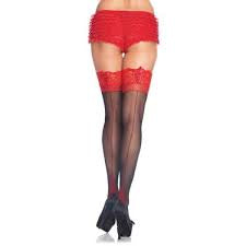 Spandex Sheer Cuban Heel Backseam Stockings with Corset Lace Top