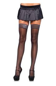 Spandex Sheer Thigh Highs with Striped Silicone Stay Up Top