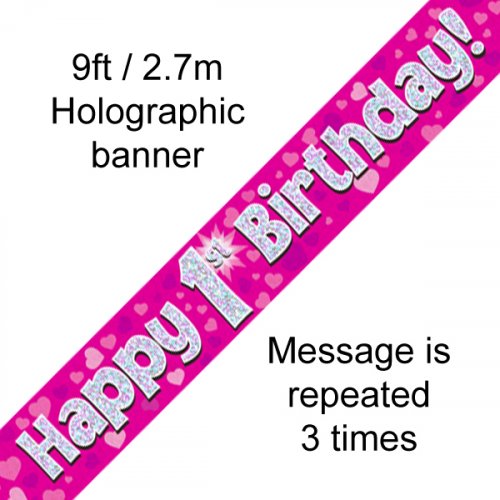 Holographic Pink 1st Birthday Banner