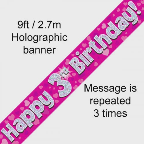 Holographic Pink 3rd Birthday Banner