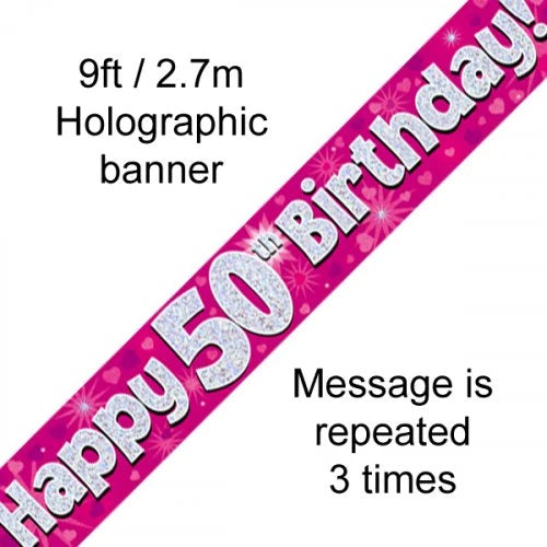 Holographic Pink 50th Birthday Banner