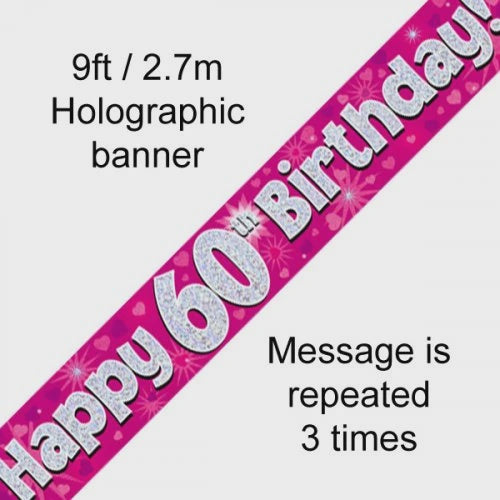 Holographic Pink 60th Birthday Banner