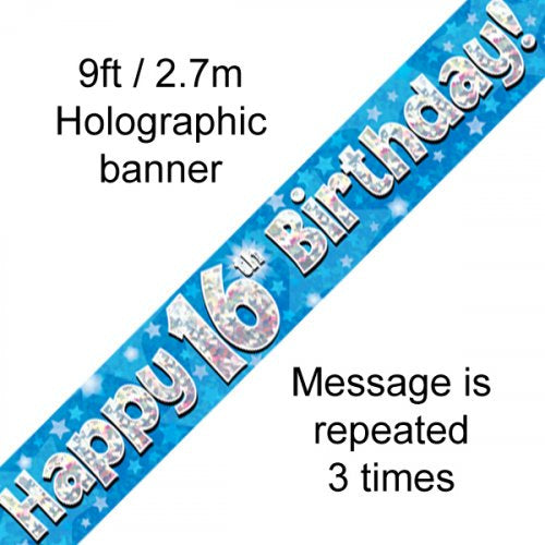 Holographic Blue 16th Birthday Banner