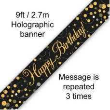 Sparkling Fizz Black & Gold Happy Birthday Banner