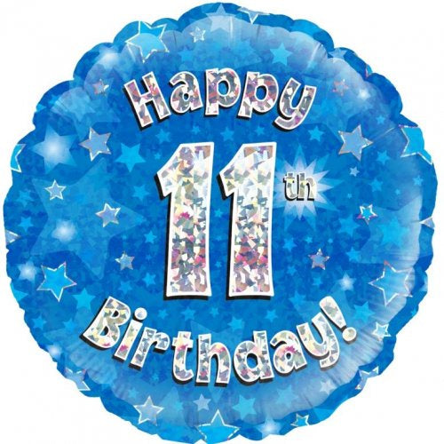 Blue Holographic Happy 11th Birthday 18 Inch Foil Ballooon