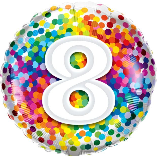8th Rainbow Confetti 18 Inch Foil Balloon