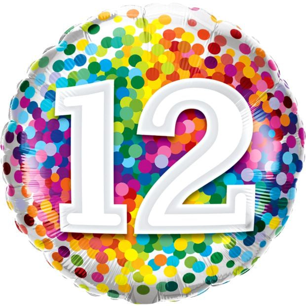 12th Rainbow Confetti 18 Inch Foil Balloon