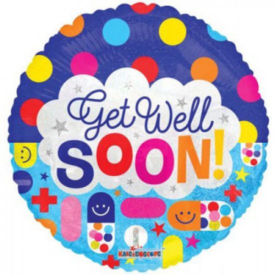 Holographic Get Well Foil Balloon