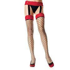 Fence Net Garterbelt Stockings with Contrast Lace Top