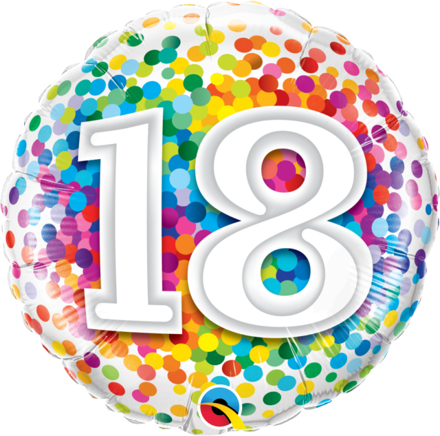 18th Rainbow Confetti 18 Inch Foil Balloon