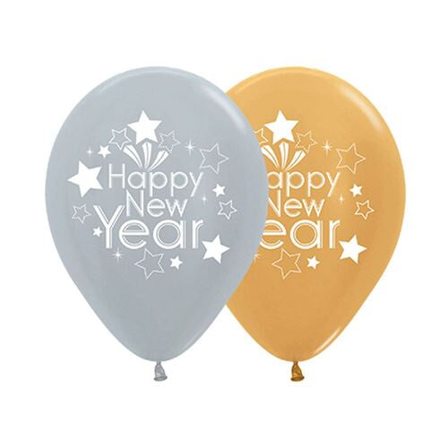 Happy New Year Silver & Gold Latex 25 Pack