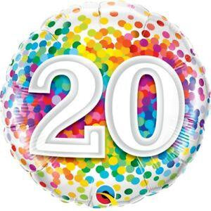 20th Rainbow Confetti 18 Inch Foil Balloon