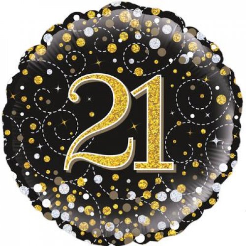 Gold/Black Sparkling Fizz 21st Birthday Foil Balloon