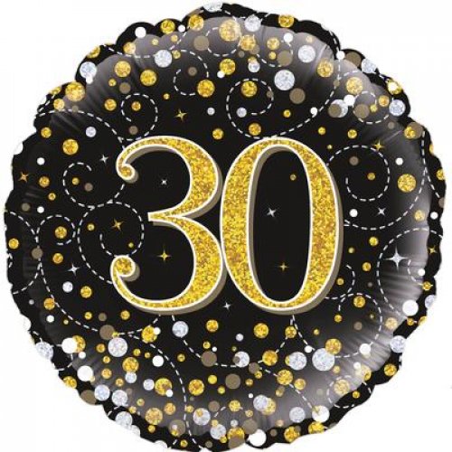 Number 30 Gold/Black Sparkle Foil Balloon