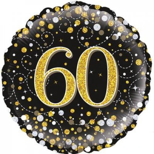 Number 60 Gold/Black Sparkle Birthday Foil Balloon