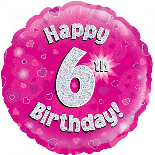 6th Birthday Pink Holographic Foil Balloon