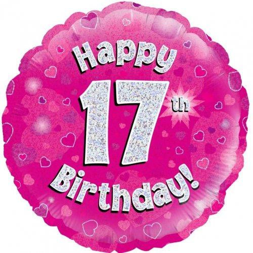 17th Birthday Pink Holographic Foil Balloon