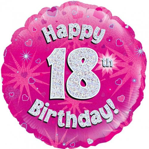 Happy 18th Birthday Pink Holographic 18in Balloon