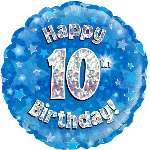 10th Birthday Blue Holographic Foil Balloon
