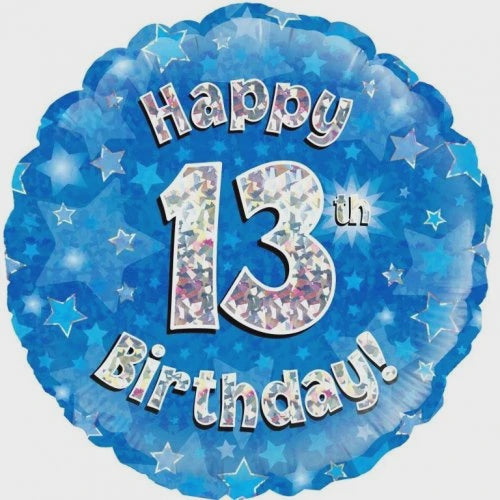 13th Birthday Blue Holographic 18 Inch Foil Balloon