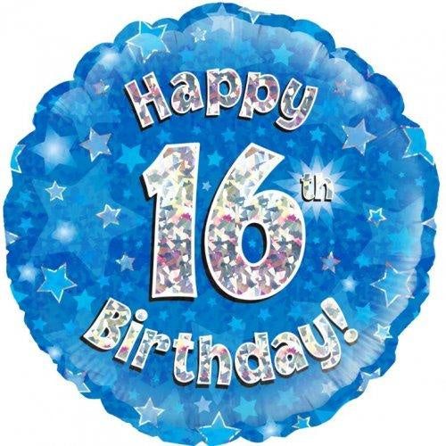 16th Birthday Blue Holographic 18 Inch Foil Balloon