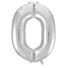 Silver 86 cm Number 0 Supershape Foil Balloon