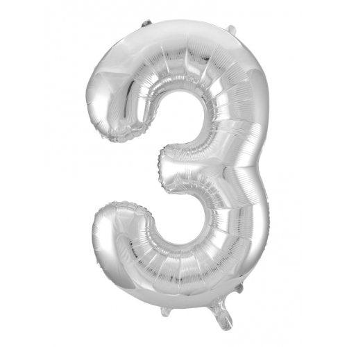Silver 86 cm Number 3 Supershape Foil Balloon