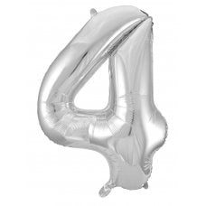 Silver 86 cm Number 4 Supershape Foil Balloon