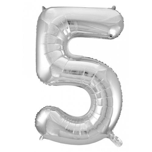 Silver 86 cm Number 5 Supershape Foil Balloon