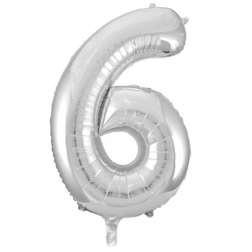 Silver 86 cm Number 6 Supershape Foil Balloon