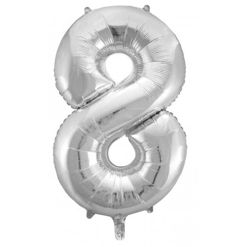 Silver 86 cm Number 8 Supershape Foil Balloon