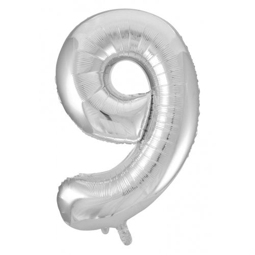 Silver 86 cm Number 9 Supershape Foil Balloon