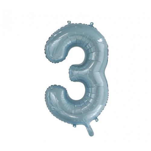 Light Blue Number 3 Foil Balloon