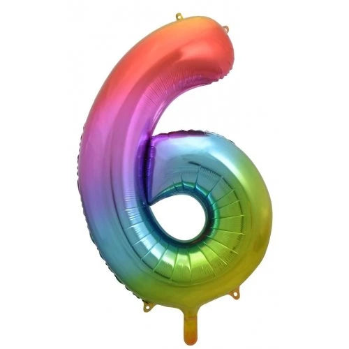 Rainbow Number 6 Supershape Foil Balloon