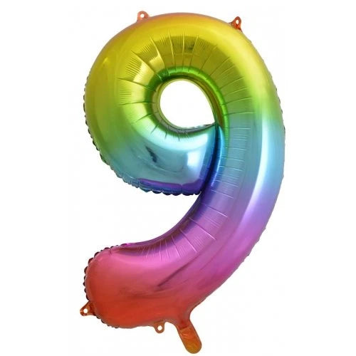 Rainbow Number 9 Supershape Foil Balloon