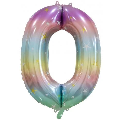 Pastel Rainbow Number 0 Supershape Foil Balloon