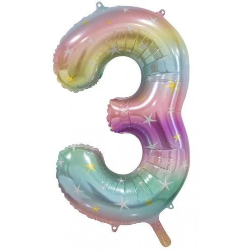 Pastel Rainbow Number 3 Supershape Foil Balloon