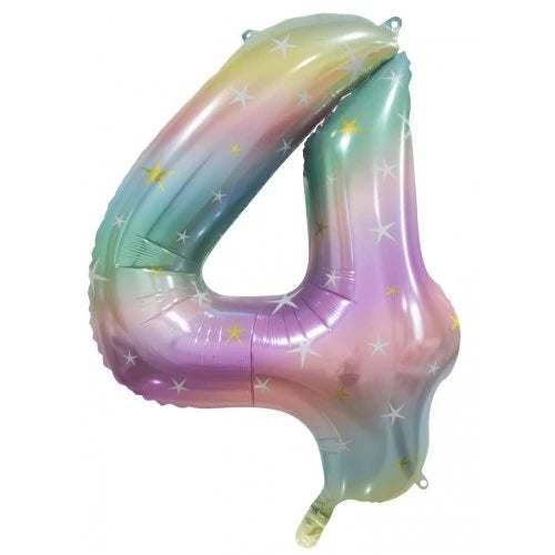 Pastel Rainbow Number 4 Supershape Foil Balloon