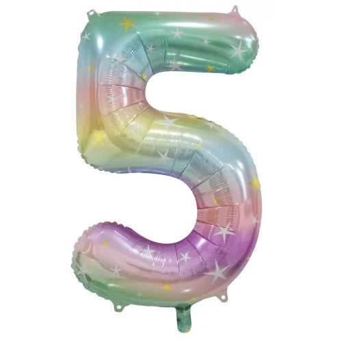 Pastel Rainbow Number 5 Supershape Foil Balloon