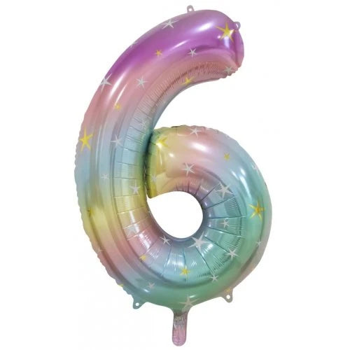 Pastel Rainbow Number 6 Supershape Foil Balloon