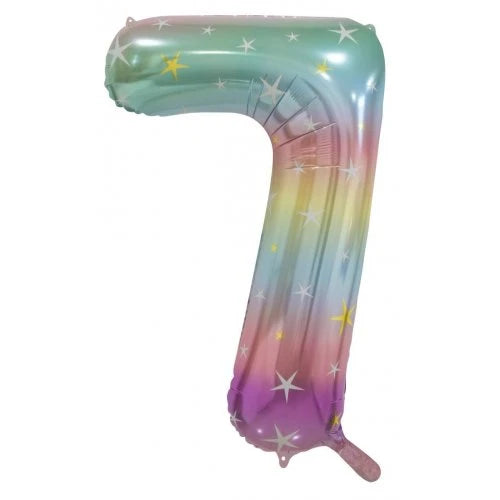 Pastel Rainbow Number 7 Supershape Foil Balloon