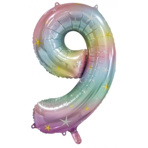 Pastel Rainbow Number 9 Supershape Foil Balloon