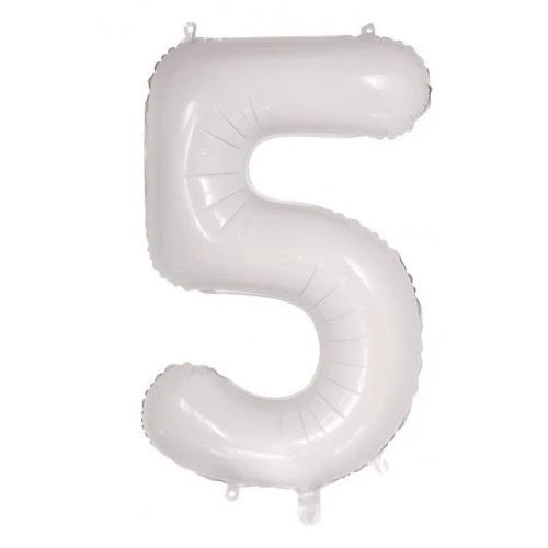 White Number 5 Supershape Foil Balloon