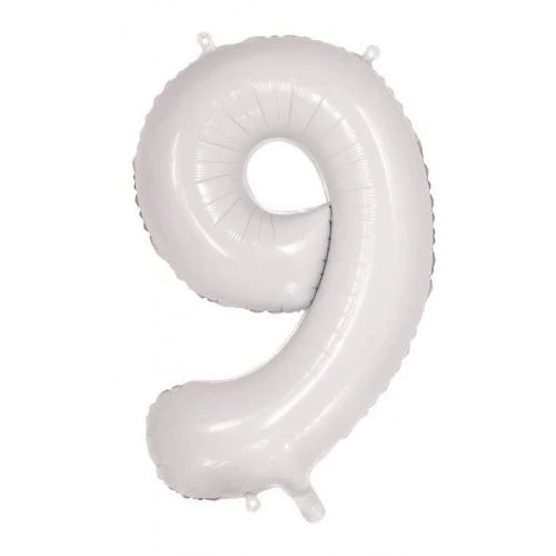 White Number 9 Supershape Foil Balloon