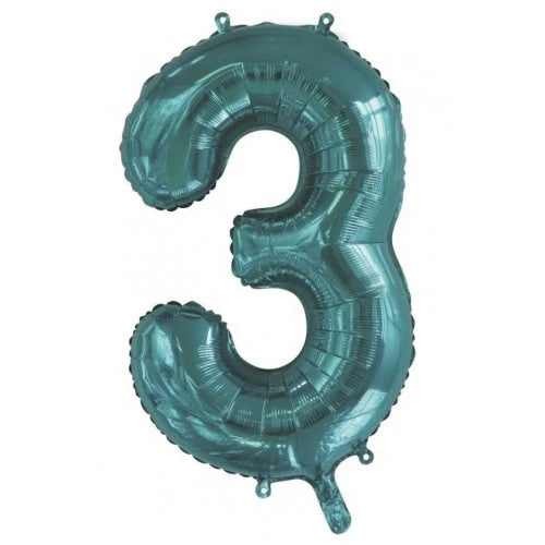 Teal Number 3 Supershape Foil Balloon