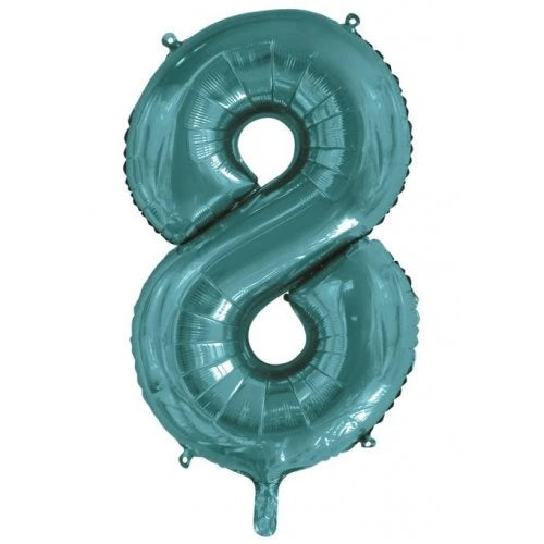 Teal Number 8 Supershape Foil Balloon