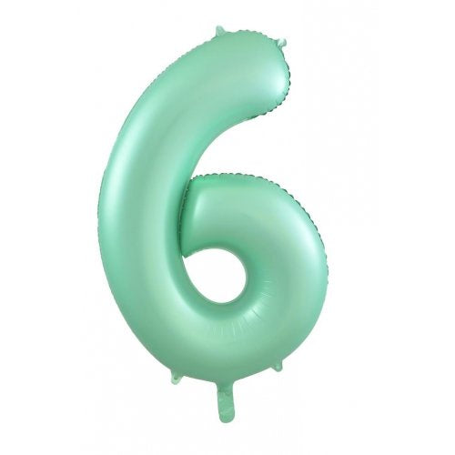 Matt Pastel Mint 86 cm Number 6 Supershape Foil Balloon