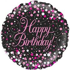 Sparkling Fizz Pink & Black Happy Birthday 18 Inch Foil Balloon