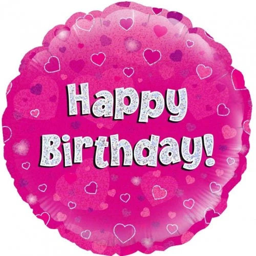 Happy Birthday Pink Holographic 18 Inch Foil Balloon