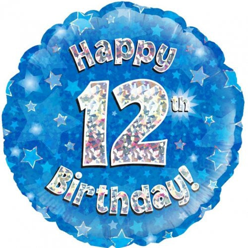 12th Birthday Blue Holographic 18 Inch Foil Balloon